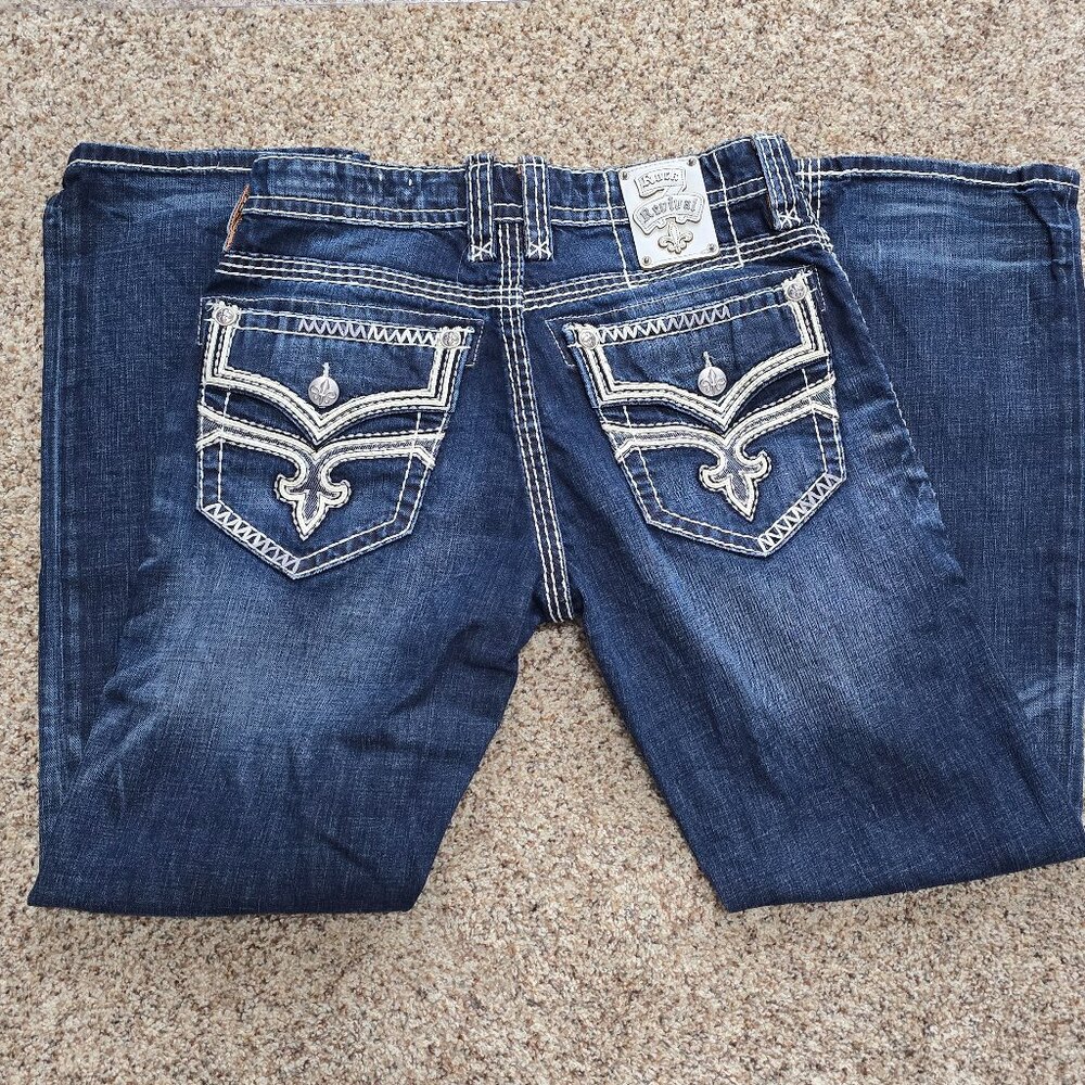 Rock Revival Mens Ricky Straight Relaxed Jean Mid Rise 33x32 Dark Wash